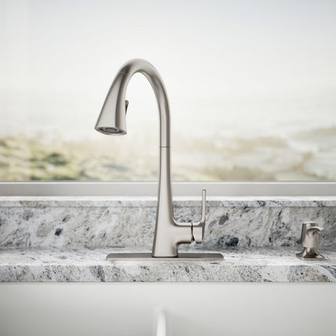 Kohler Maxton two-function sprayhead switches between aerated and Sweep spray.