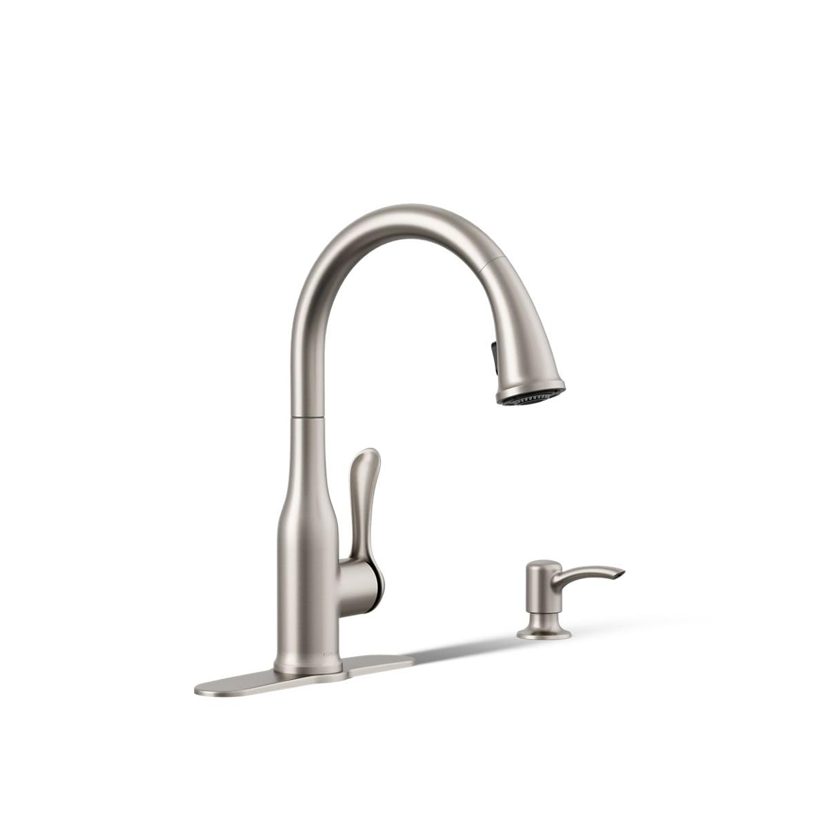 Kohler Motif kitchen faucet body with a sleek finish for a modern kitchen look.