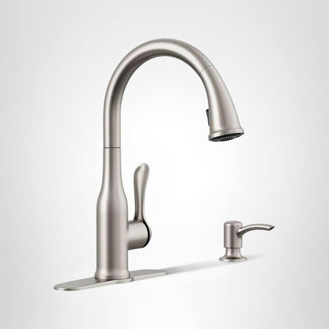 Kohler Motif kitchen faucet with pull-down sprayer suits busy home cooks.