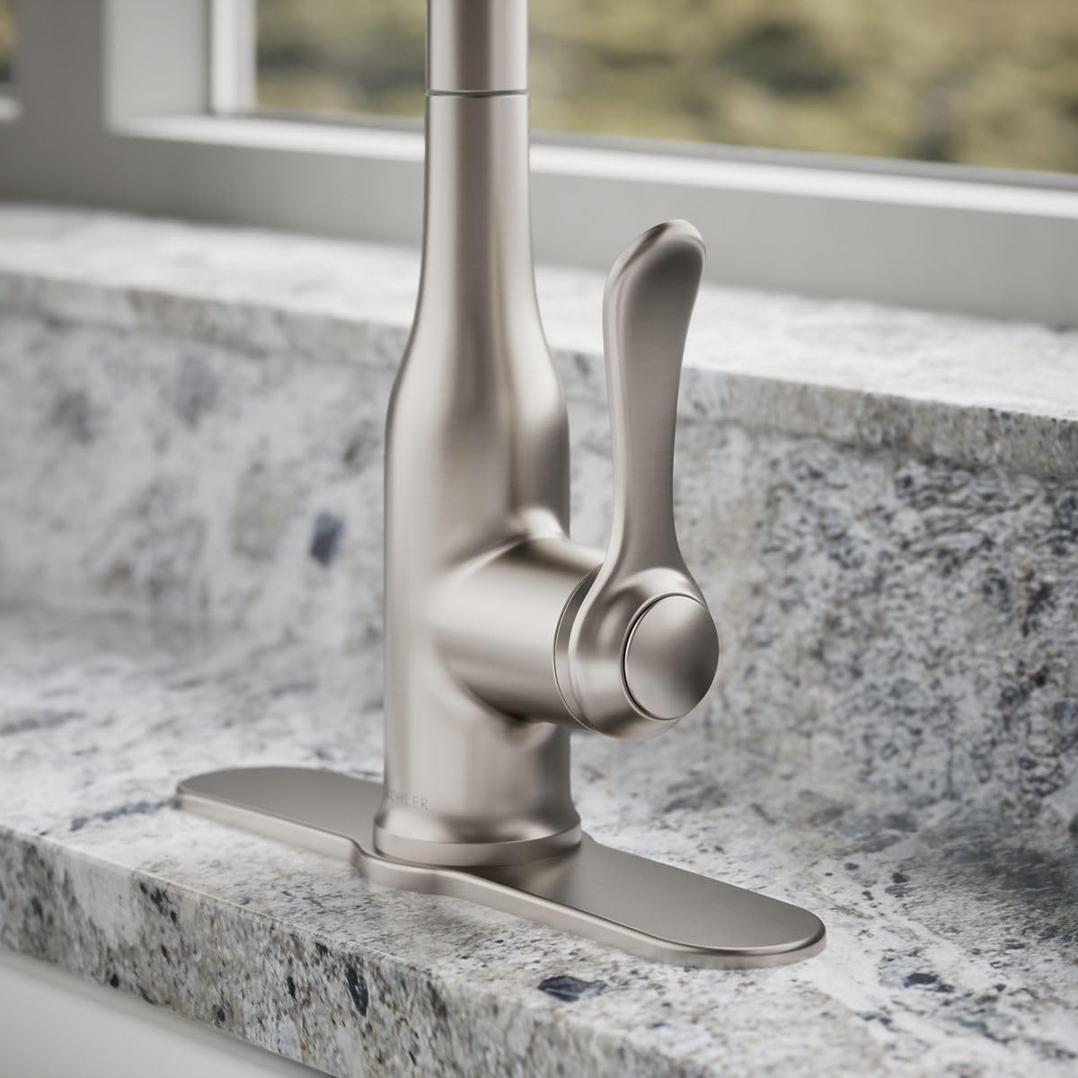Kohler Motif single lever handle offers precise temperature control.