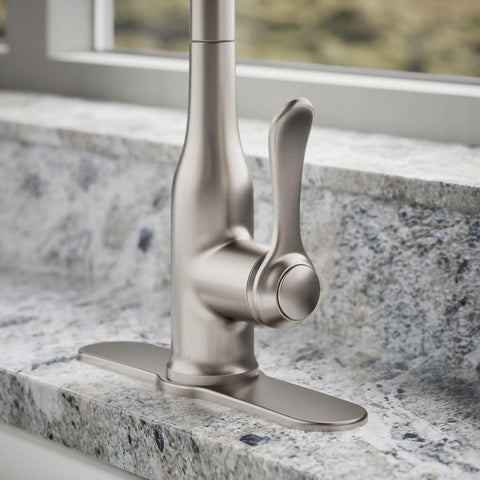 Kohler Motif single lever handle offers precise temperature control.