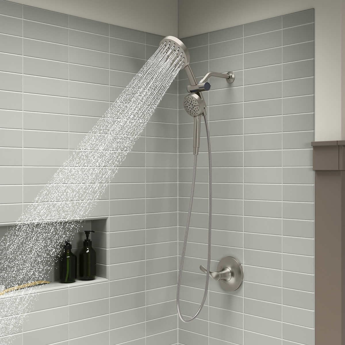 Kohler Prone PowerSweep handshower in action for deep cleaning shower walls
