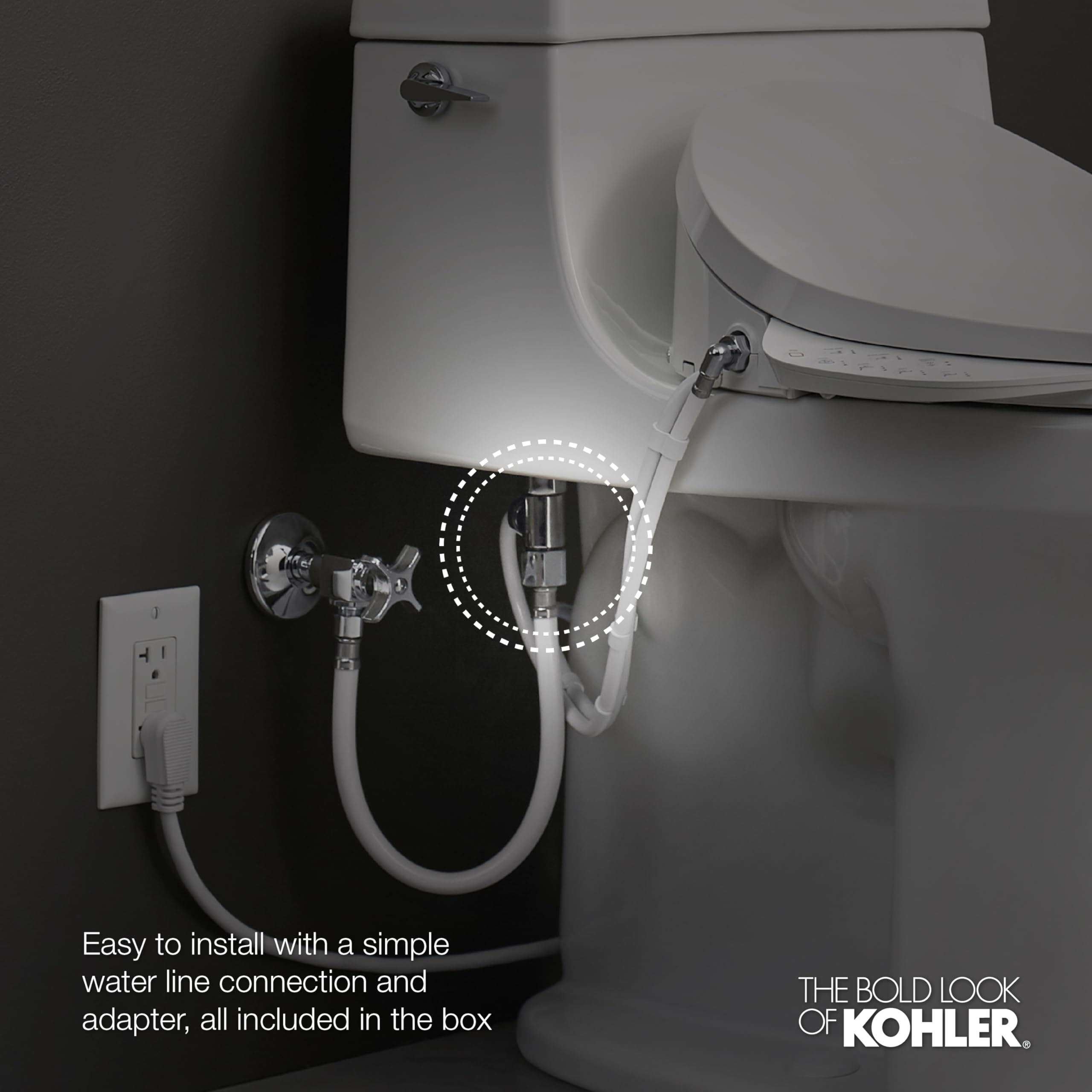 Kohler PureWash E580 quiet-close lid reduces slamming for a calmer bathroom routine.