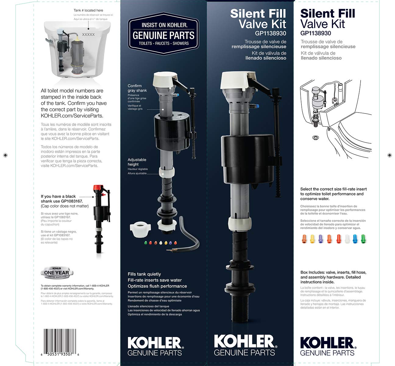 KOHLER Silent Fill Valve Kit installed on a toilet for dependable quiet operation