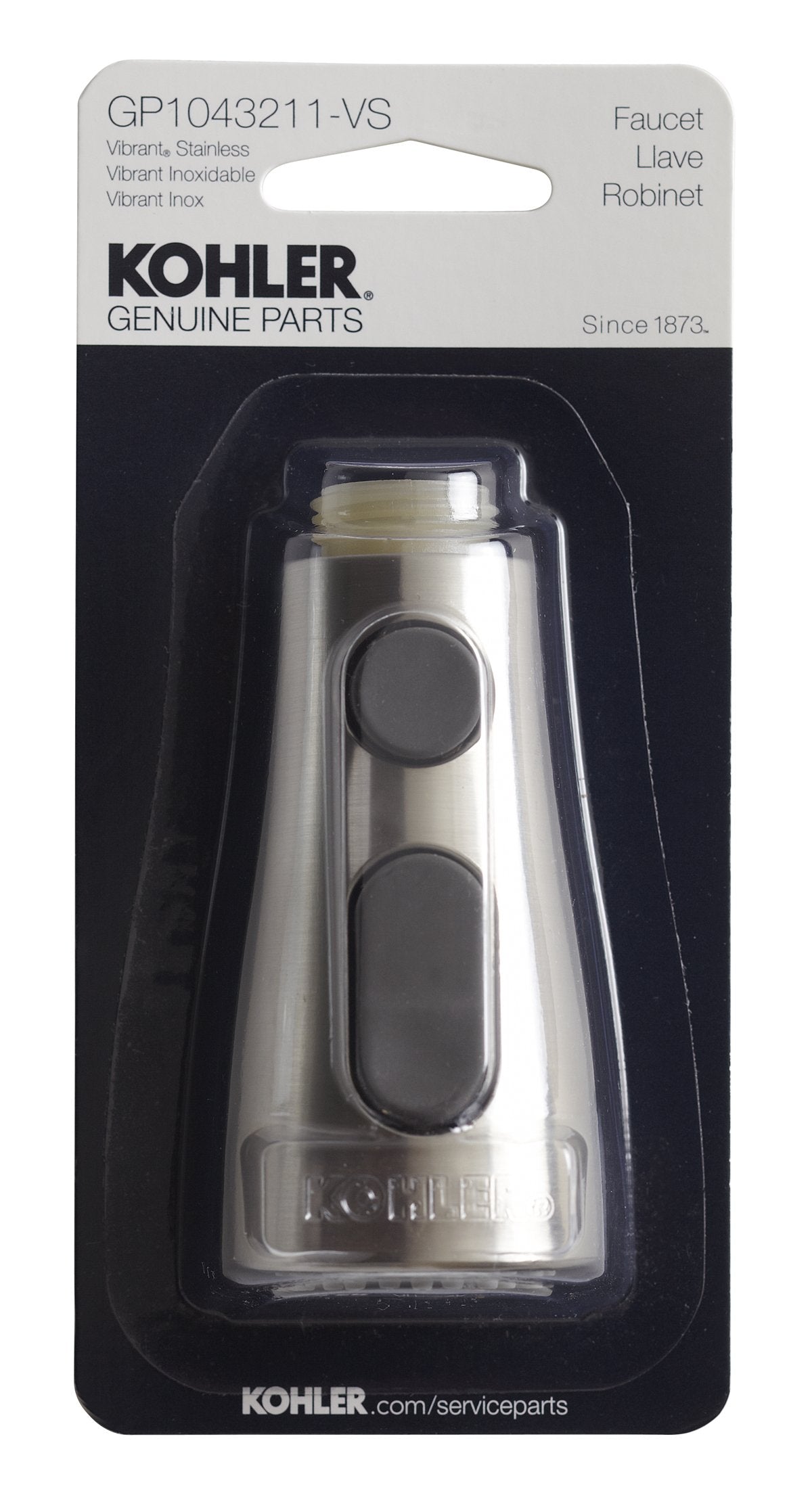Kohler Simplice nozzle detail highlights precise spray patterns and easy cleaning.