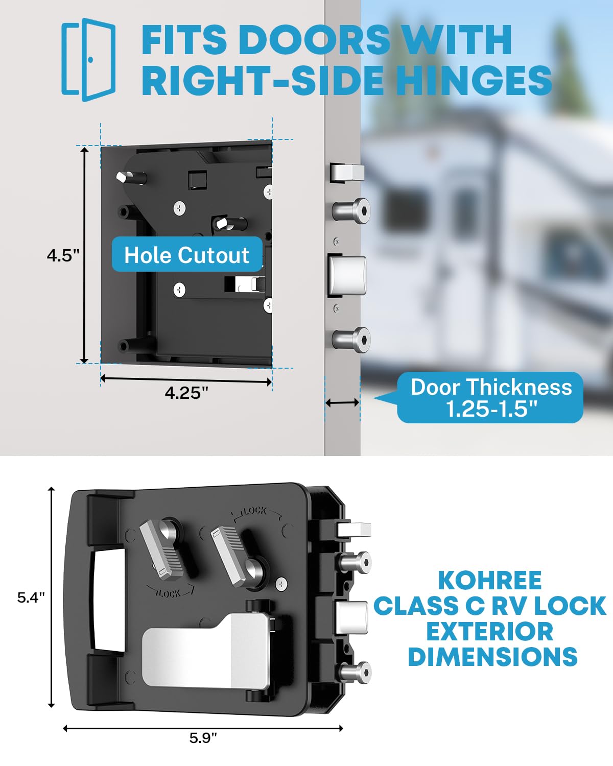 Kohree Class C door lock back-side view highlighting mounting points