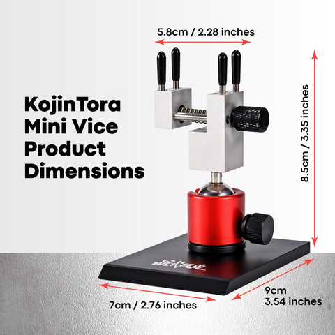 Kojintora mini vise complete set includes base and rods for hobbyists.