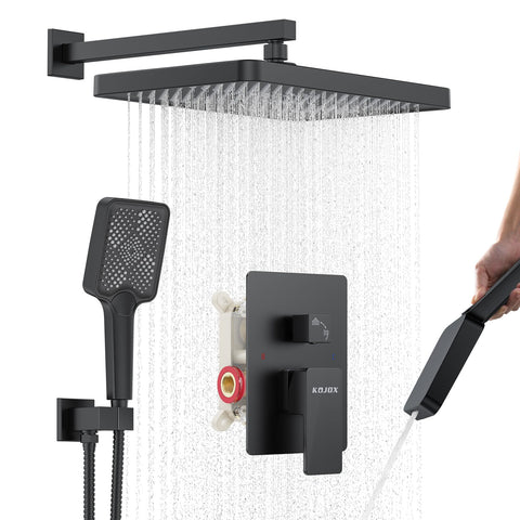 KOJOX matte black 13-inch rainfall shower head for a spa-like shower experience