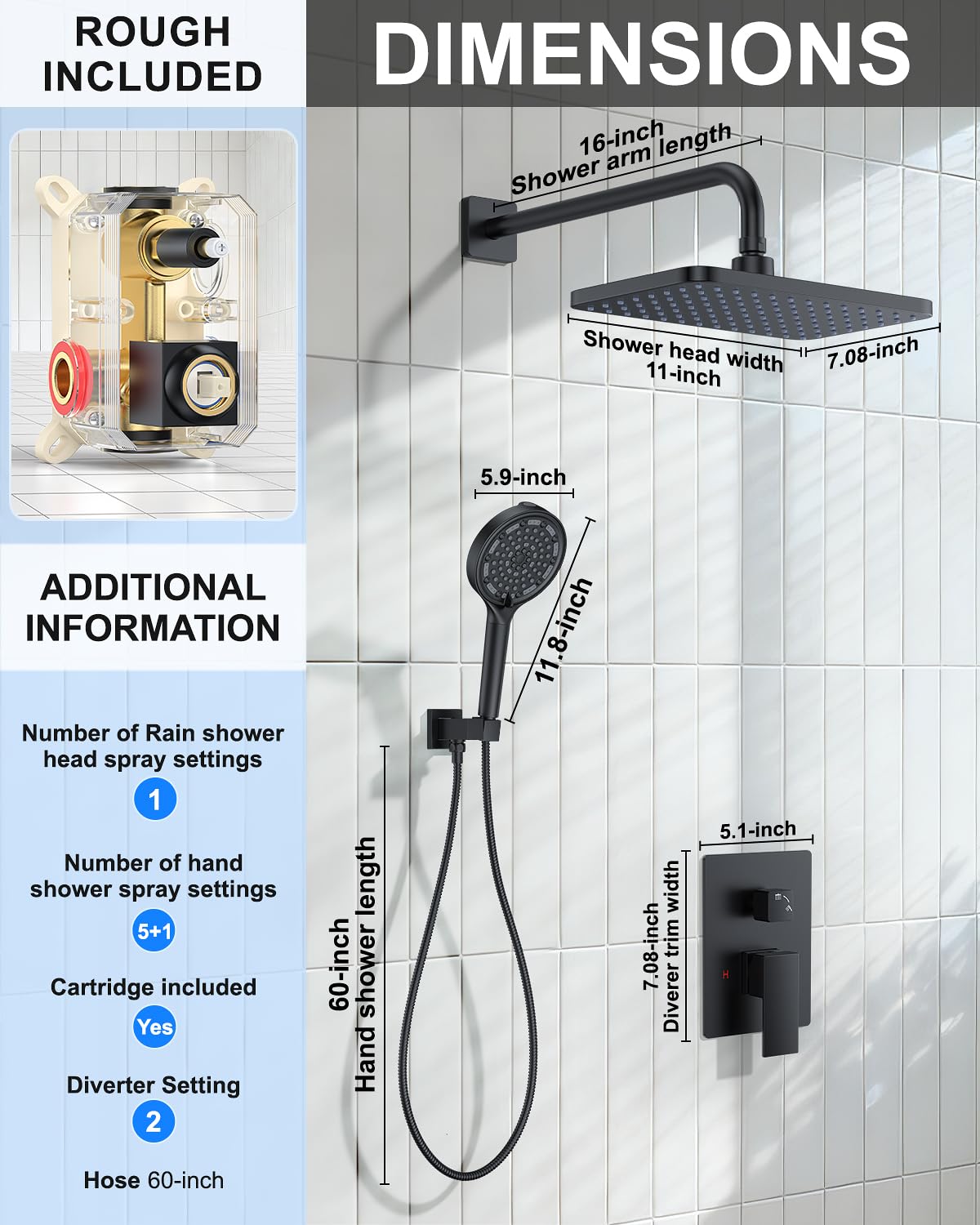 KOJOX matte black shower system installed and in use for daily showers.