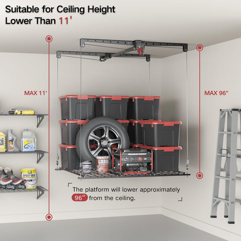 KOKORACKER ceiling storage ready in a garage maximizing overhead space