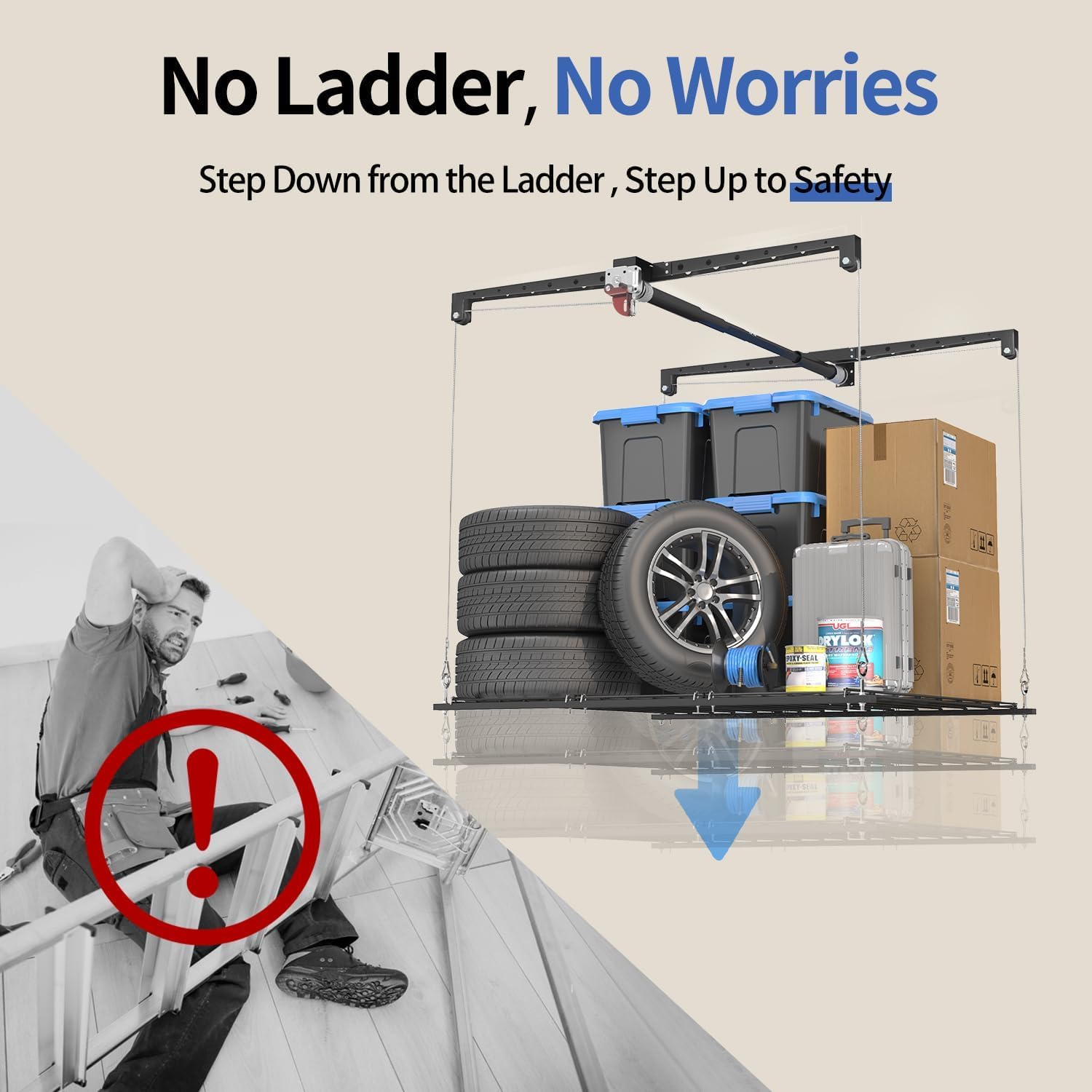 KOKORACKER overhead-lift bike storage keeps overhead space tidy and accessible