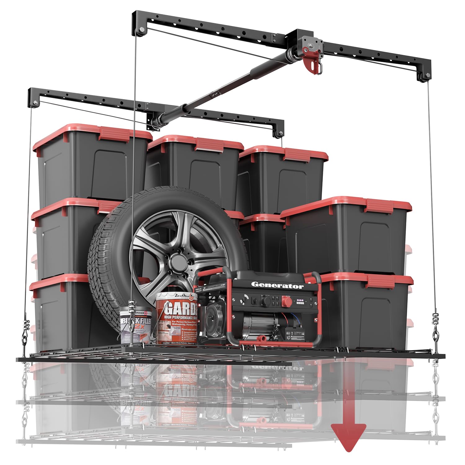 KOKORACKER overhead storage rack installation on garage ceiling for easy access