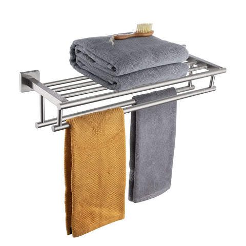 KOKOSIRI 24-inch towel shelf front view with double bars for extra storage