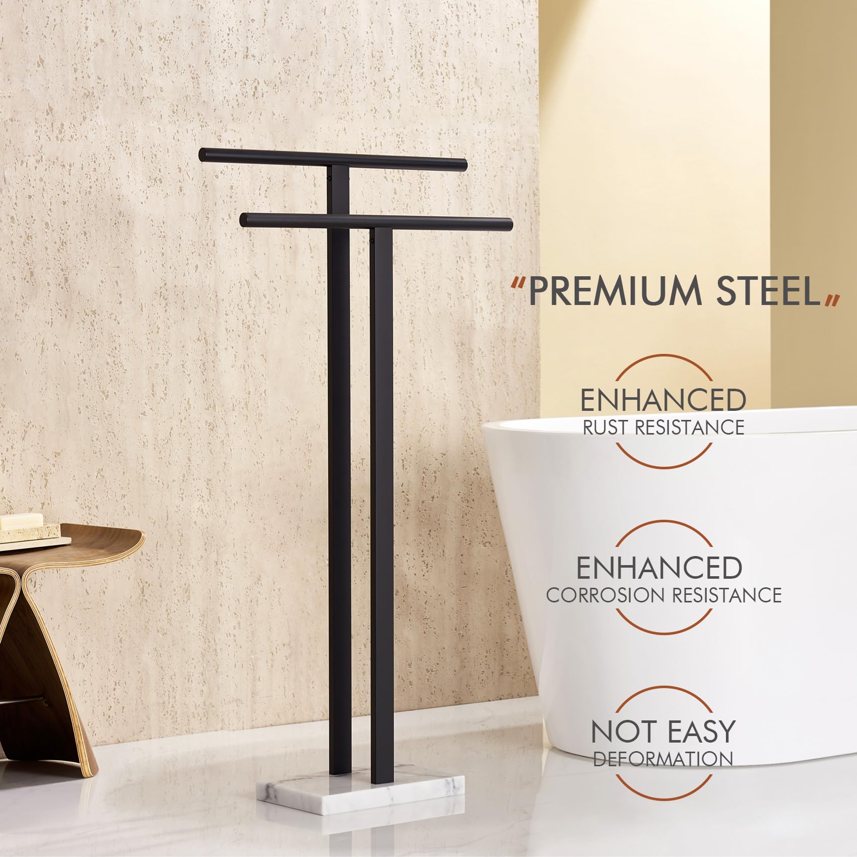 KOKOSIRI anti-slip pads keep the rack steady and protect floor surfaces.