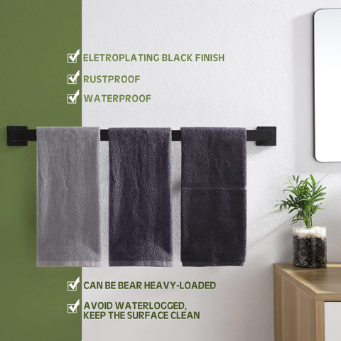 Bathroom scene featuring KOKOSIRI matte black towel bar