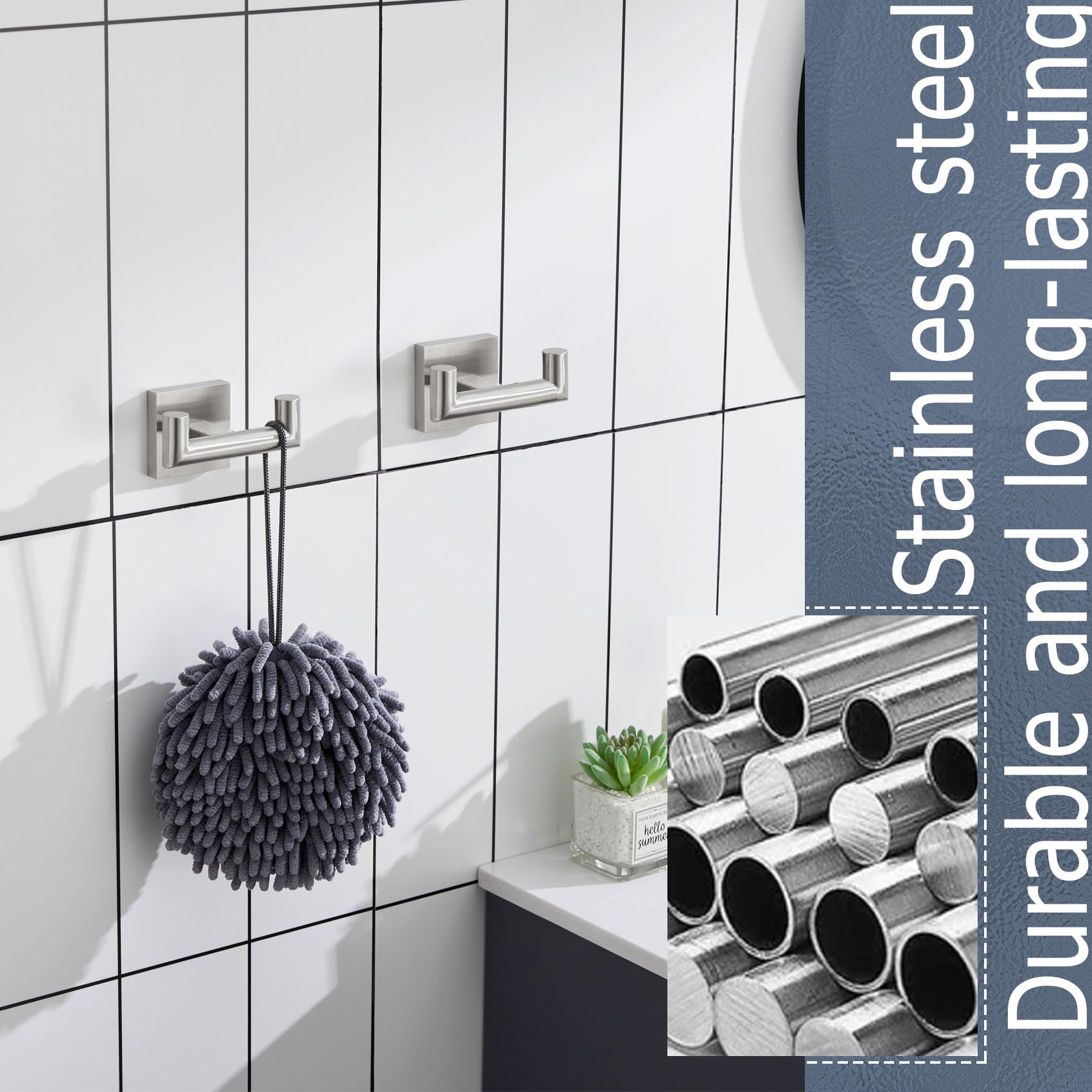 KOKOSIRI brushed nickel wall hook for kitchen and bath spaces.