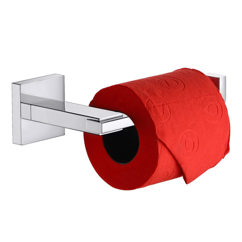 KOKOSIRI chrome toilet paper holder in use with mega roll demonstration