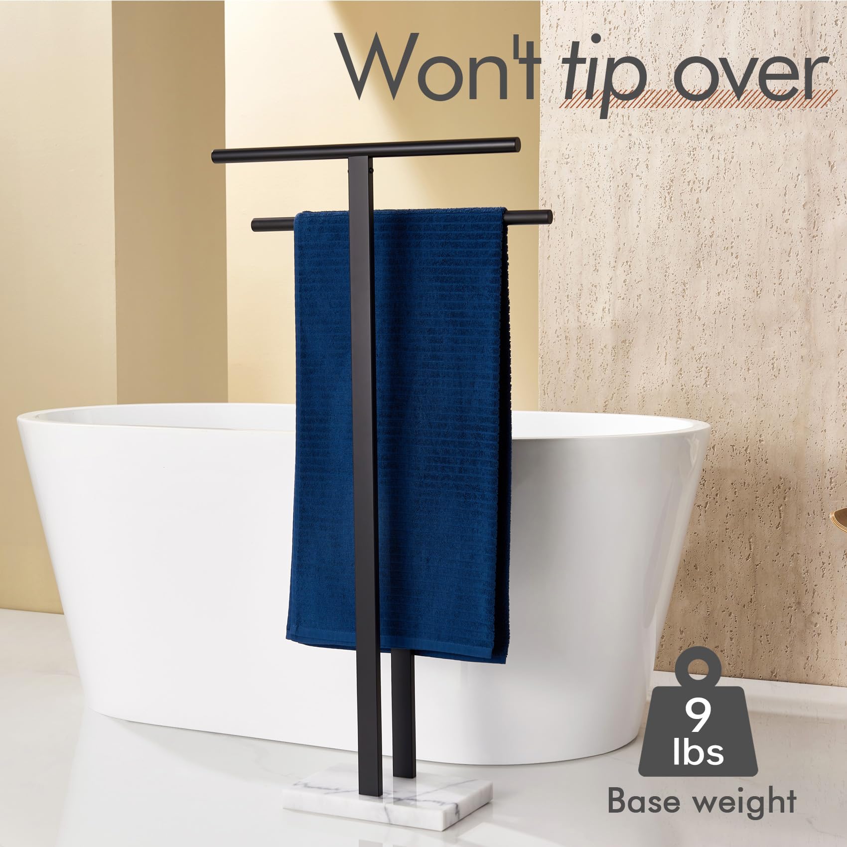 KOKOSIRI marble base provides robust stability to prevent tipping during towel changes.