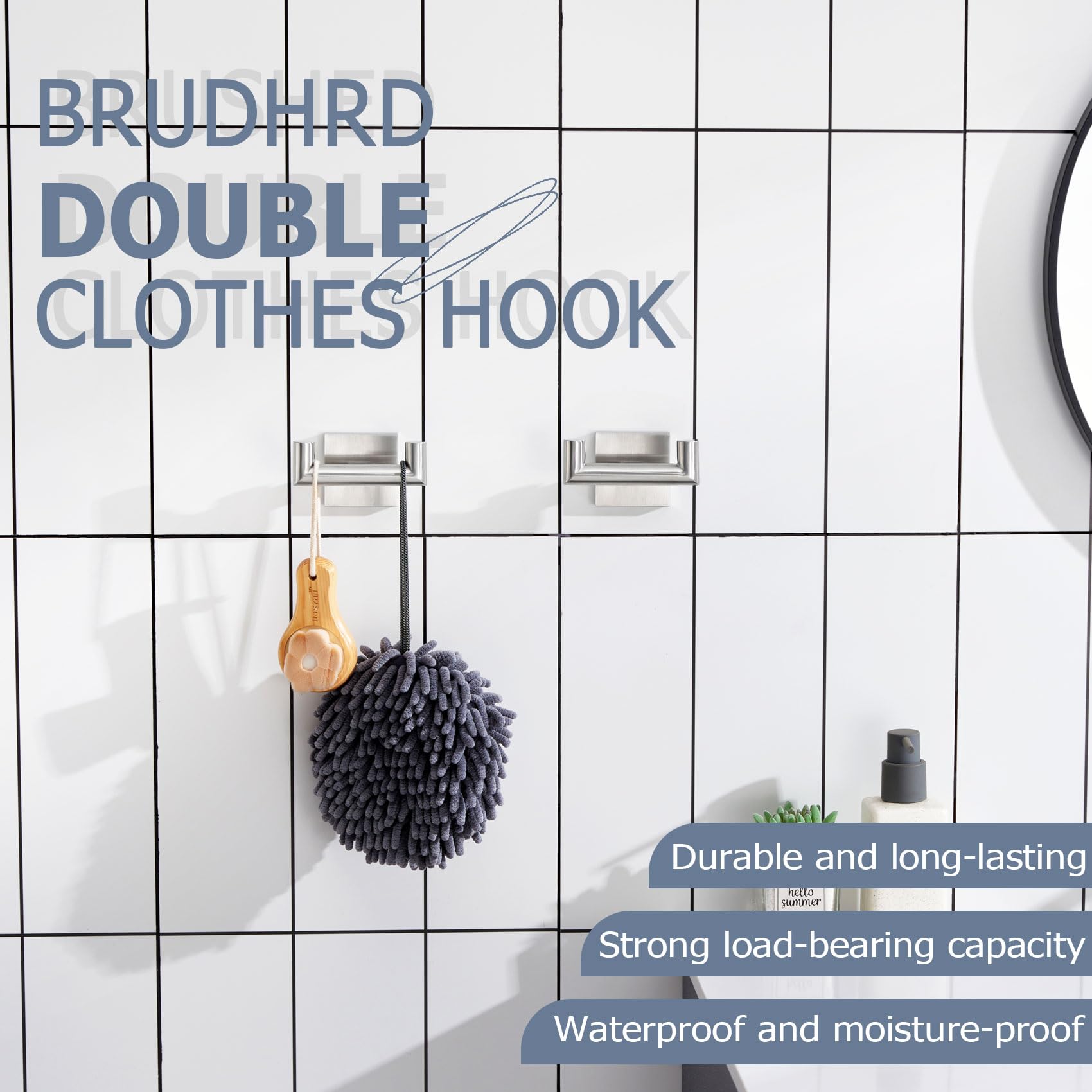KOKOSIRI modern design brushed nickel hooks add sleek organization.