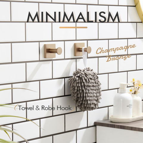 KOKOSIRI robe hooks champagne bronze close-up finish; rust-resistant and smooth to the touch.