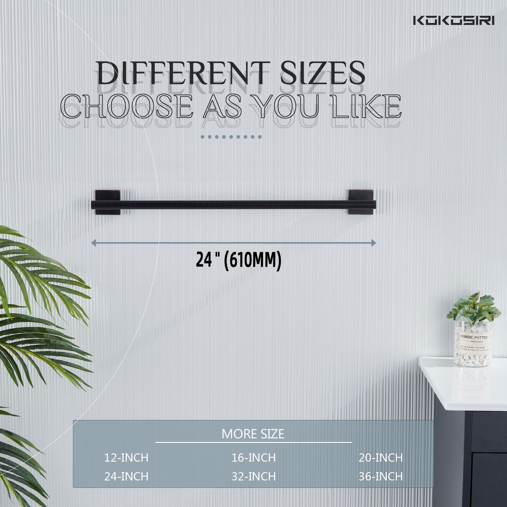 KOKOSIRI 24-inch towel bar with brushed bronze finish for modern decor.