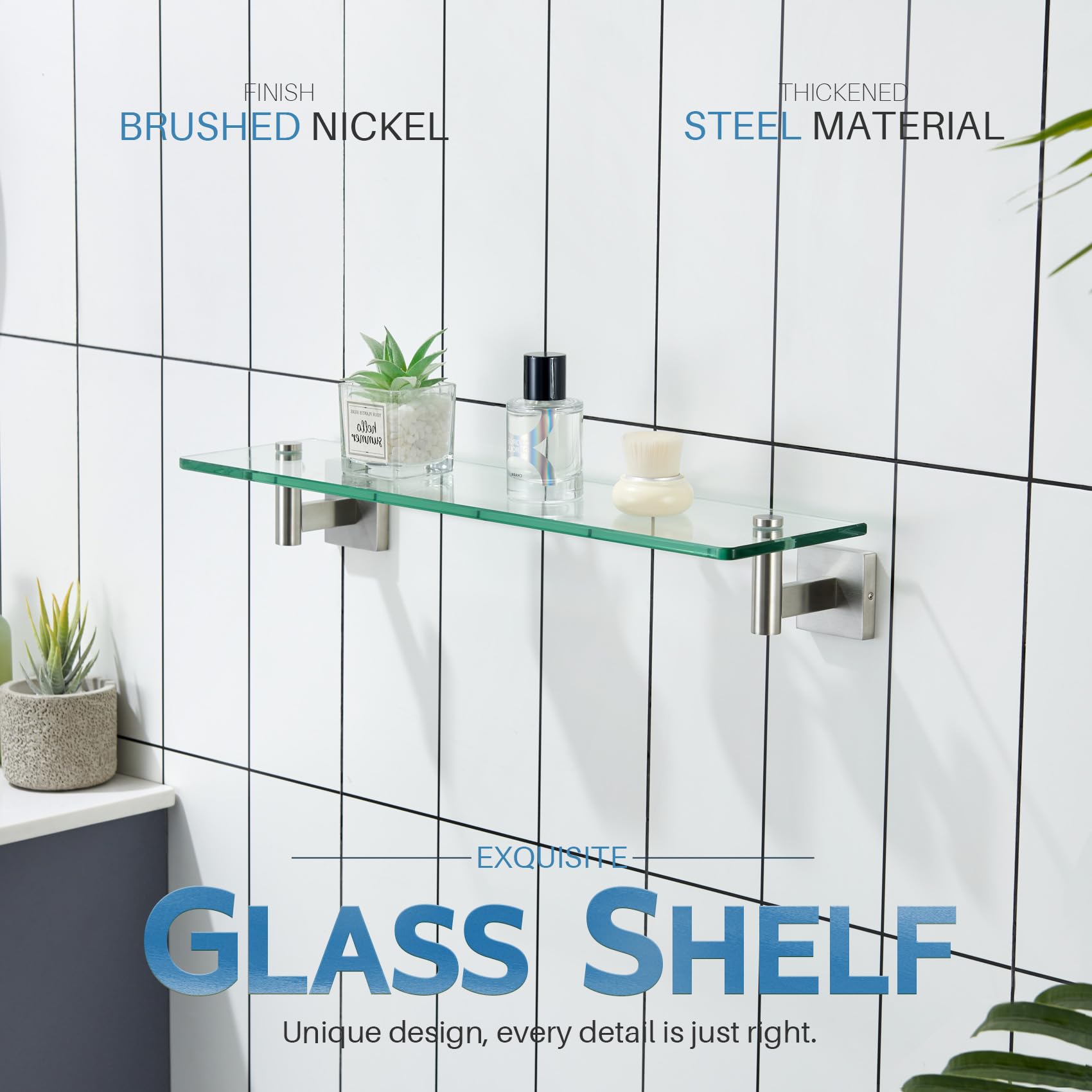 KOKOSIRI 8mm tempered glass shelf adds safe, durable display.