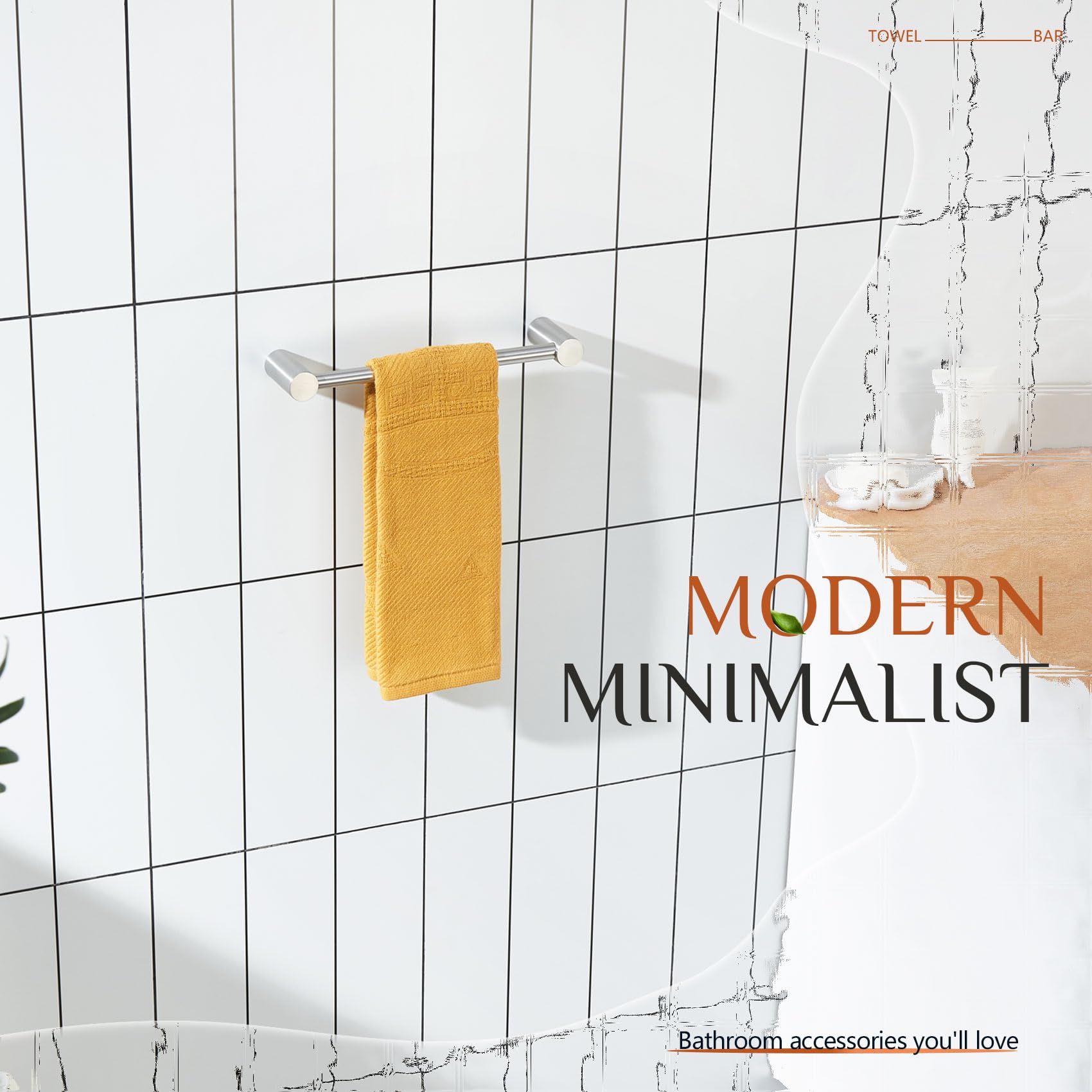 Kit includes towel bar with mounting hardware for wall mounting