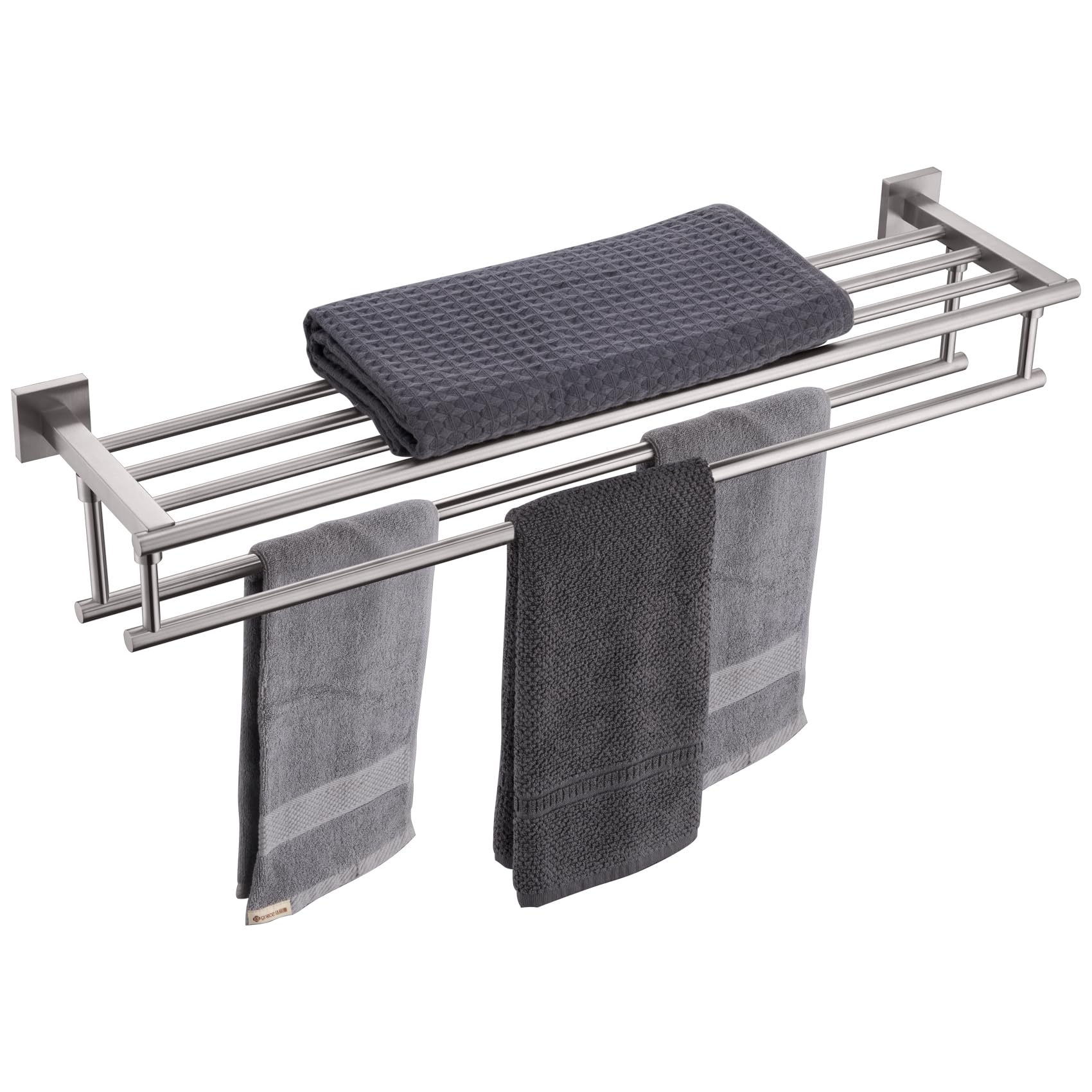 KOKOSIRI towel shelf double-bars 32in brushed nickel keeps towels neatly organized