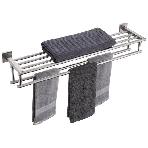KOKOSIRI towel shelf double-bars 32in brushed nickel keeps towels neatly organized