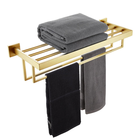 KOKOSIRI 24-inch towel shelf holder in brushed gold for space-saving organization
