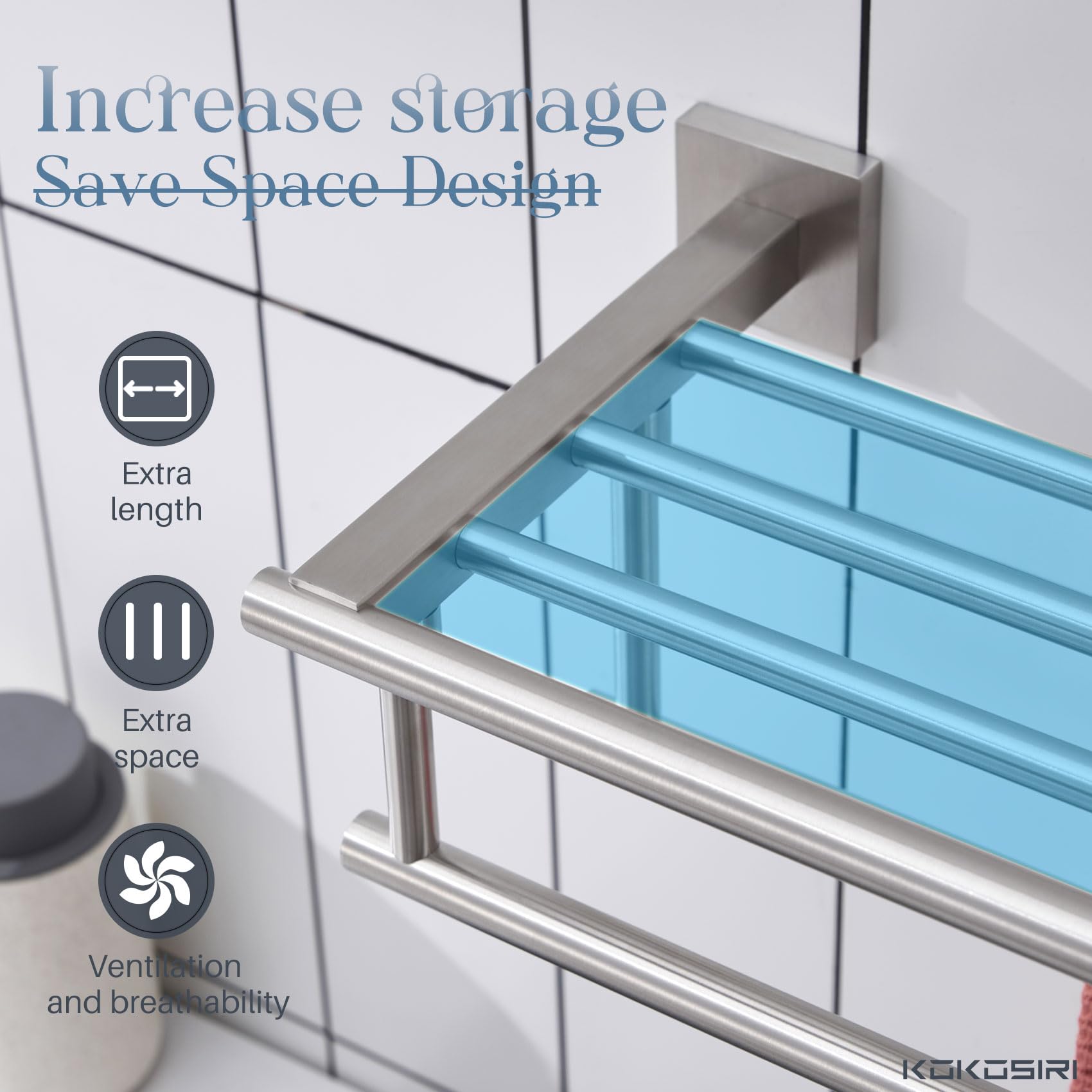 KOKOSIRI two towel bars provide extra storage for bath towels