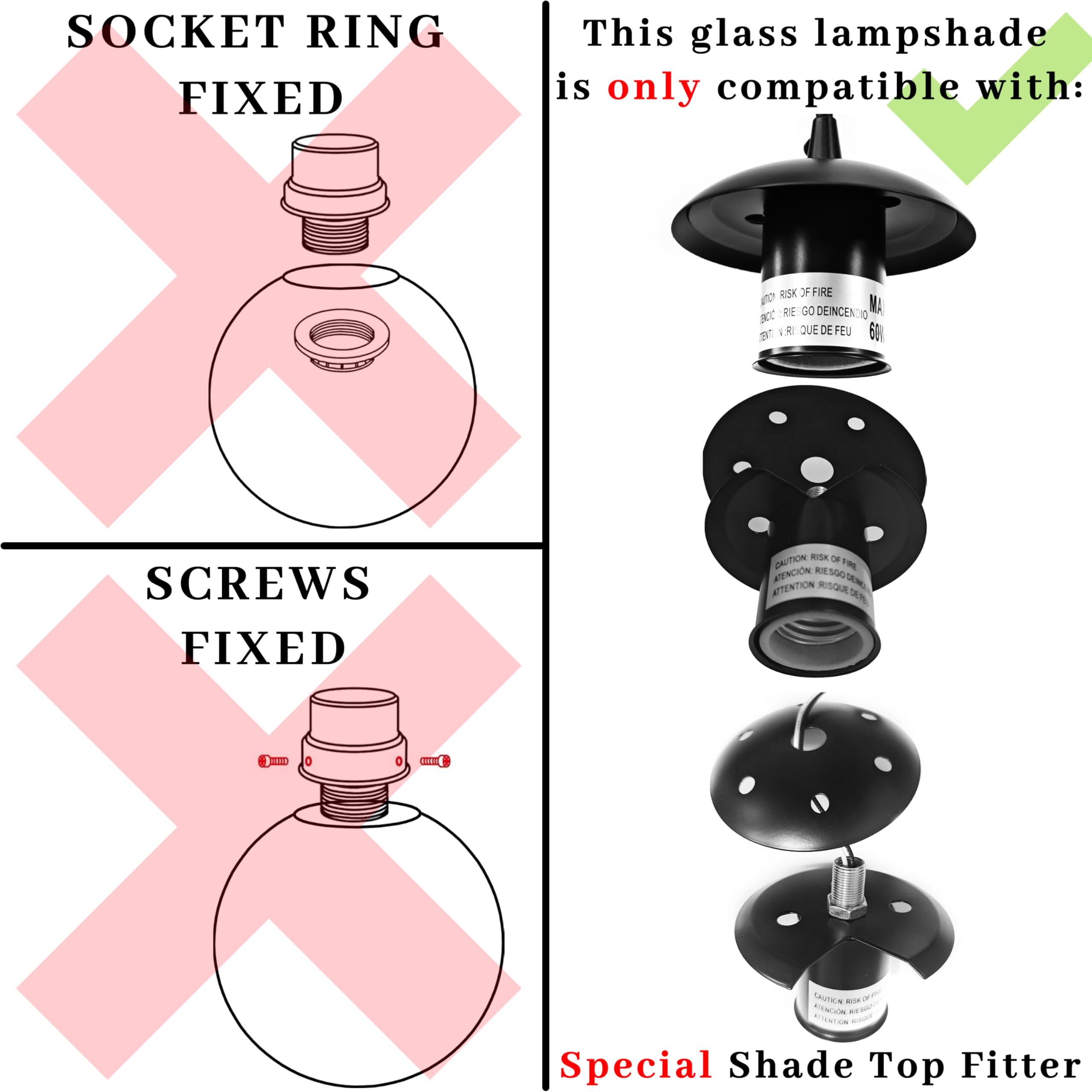 KoKo&Yukina frosted glass shade with 2.67-inch fitter for easy chandelier upgrades.