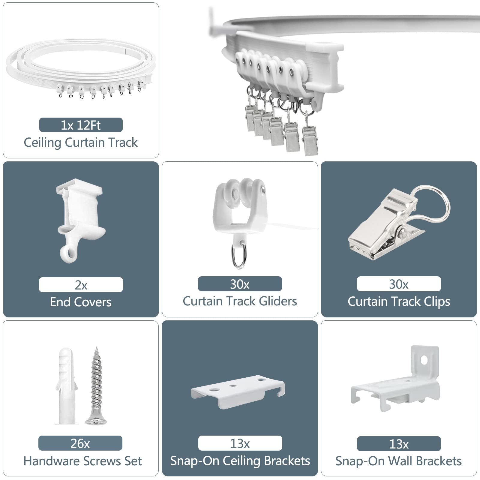 KOLAKO 12ft curtain track kit with ceiling and wall brackets for easy installation