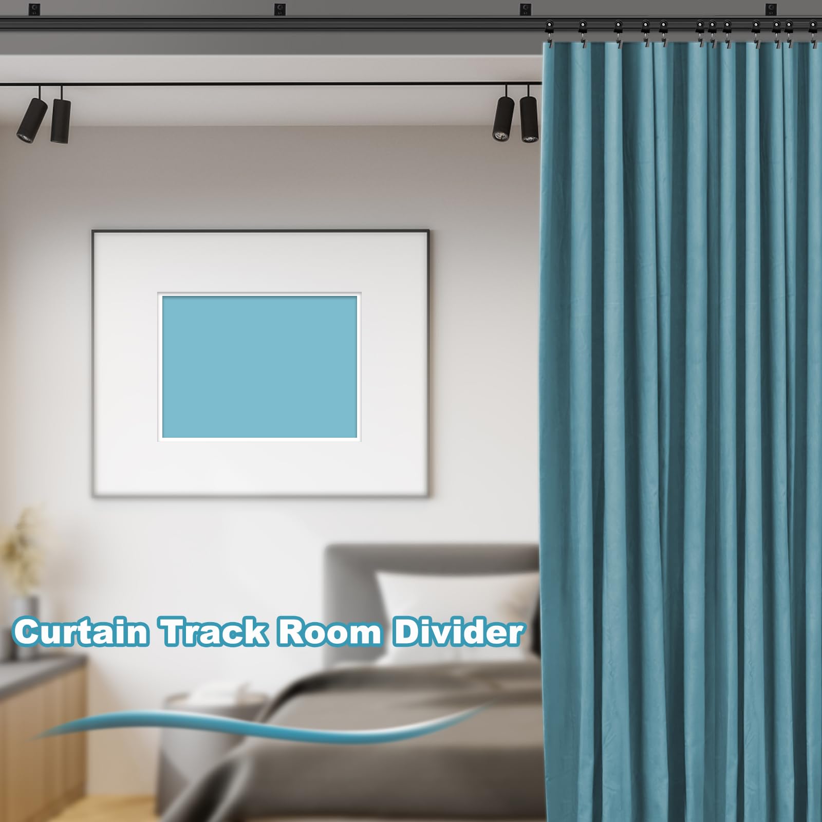 KOLAKO room-divider curtain track creates instant privacy on demand.