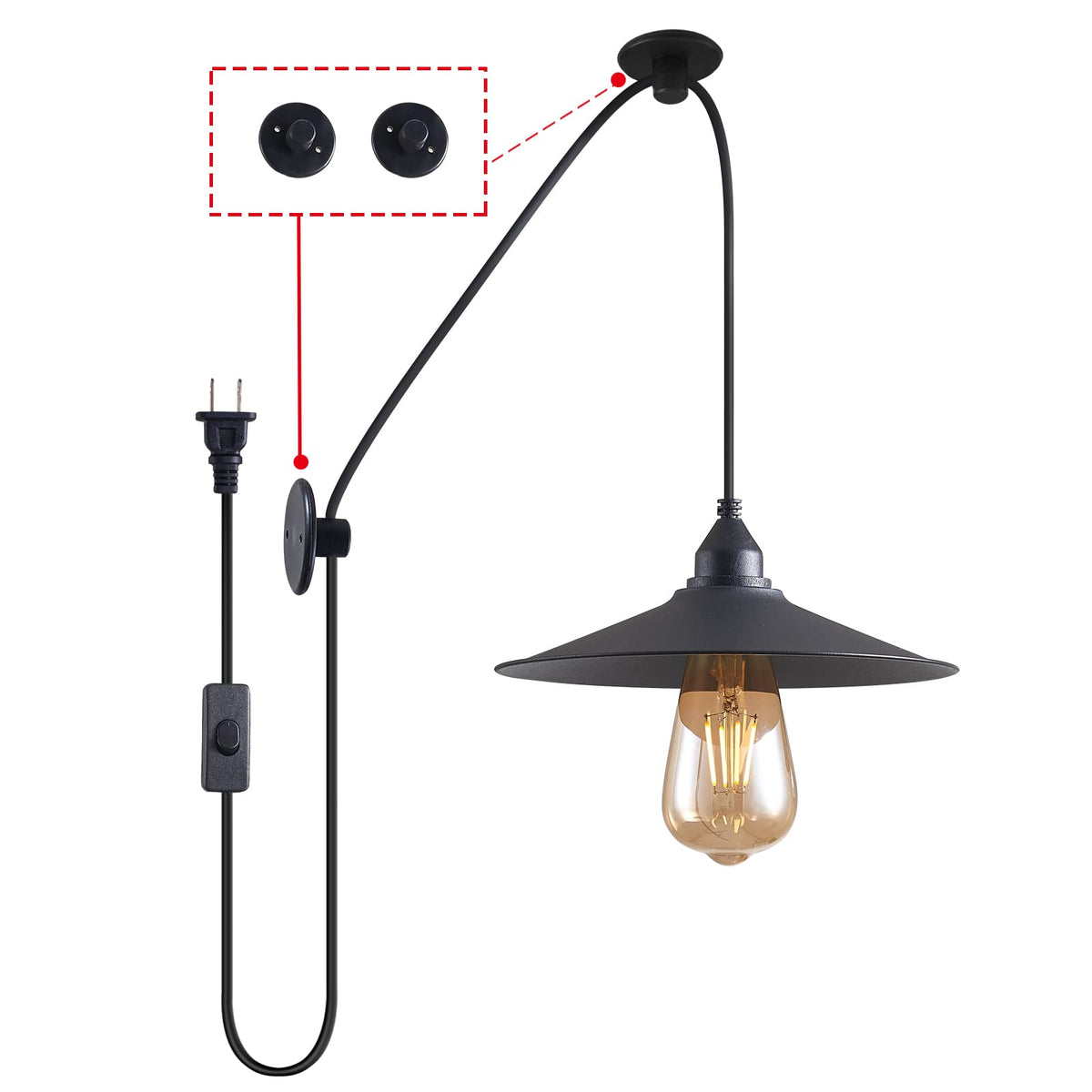 KOLAKODLUX hanging lamp with plug-in cord on patio for weatherproof ambient lighting