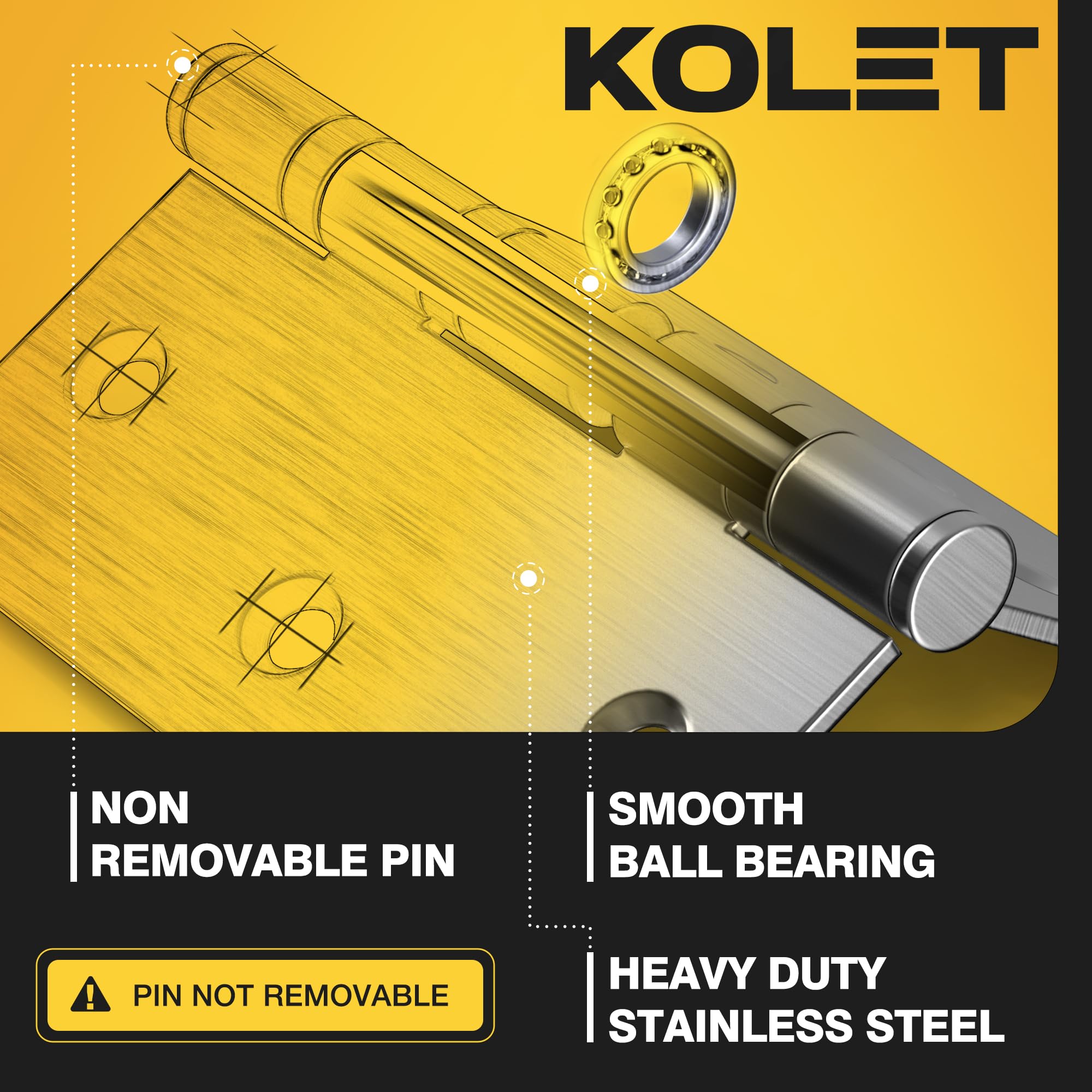 KOLET 3-pack hinges with screws included for quick installation.