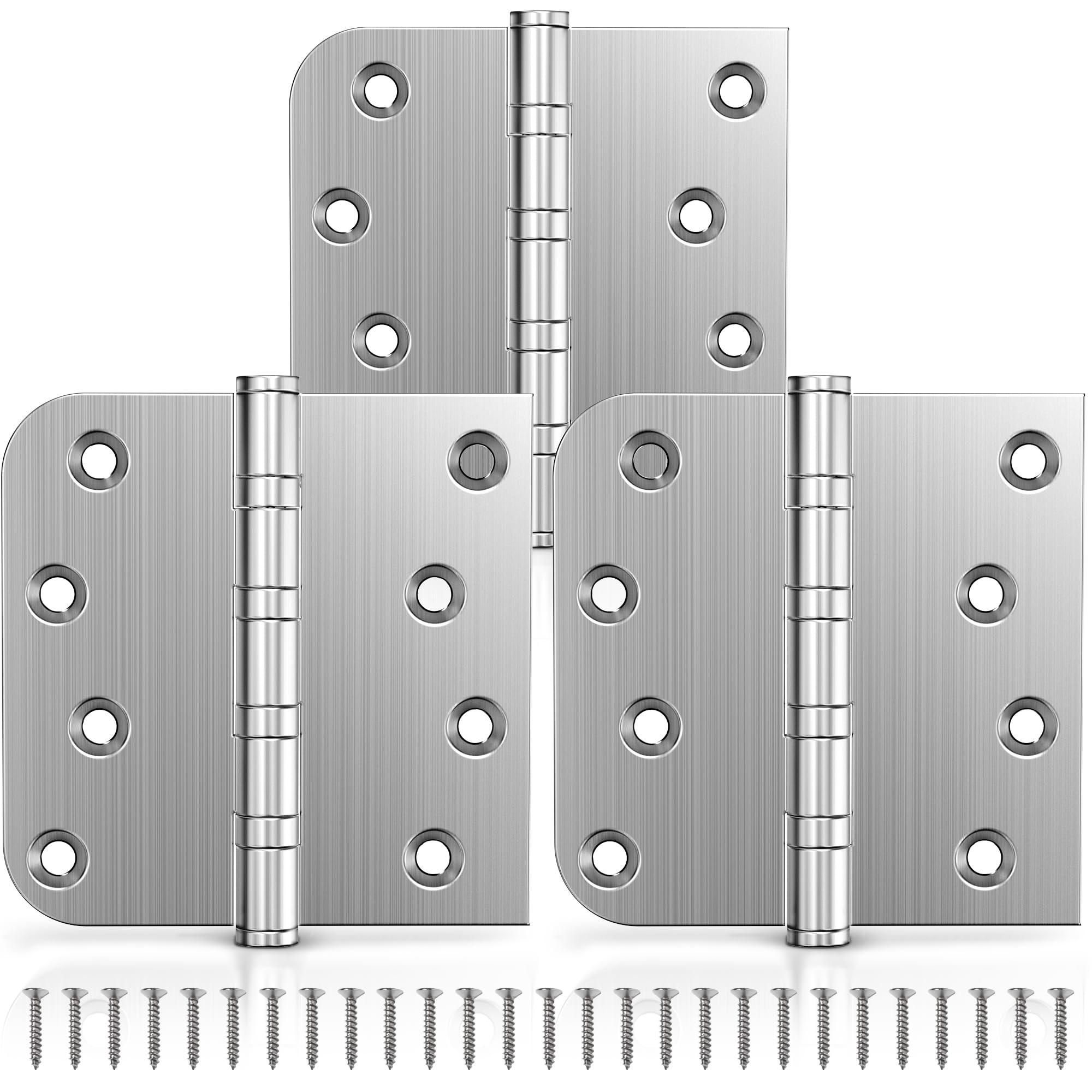 Kolet ball-bearing door hinges in brushed nickel deliver smooth, quiet operation.