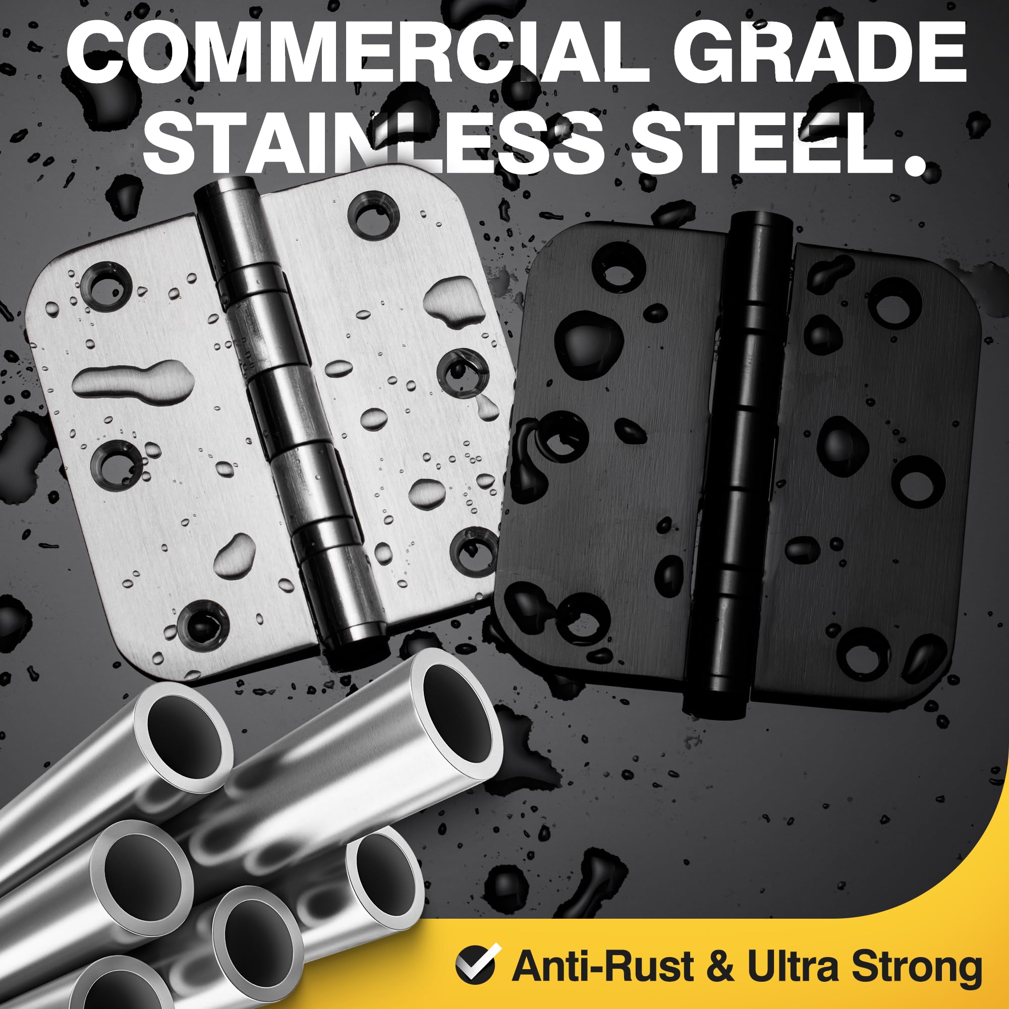 KOLET heavy-duty stainless steel hinges resist rust and wear.