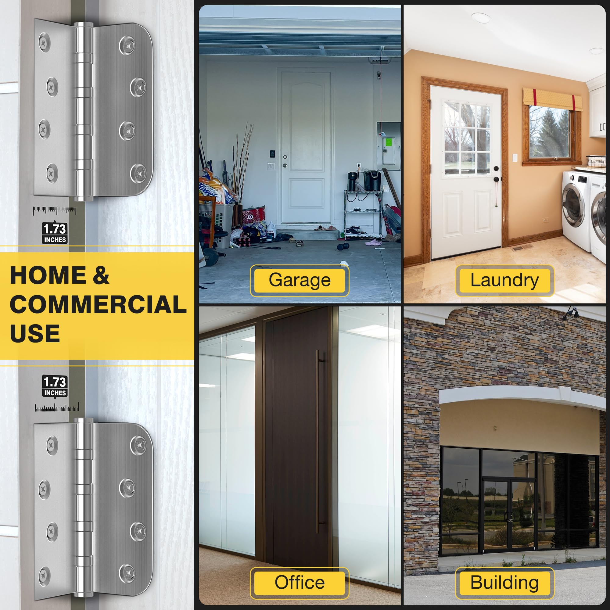 Kolet hinges fit interior and exterior doors, usable with left or right openings.