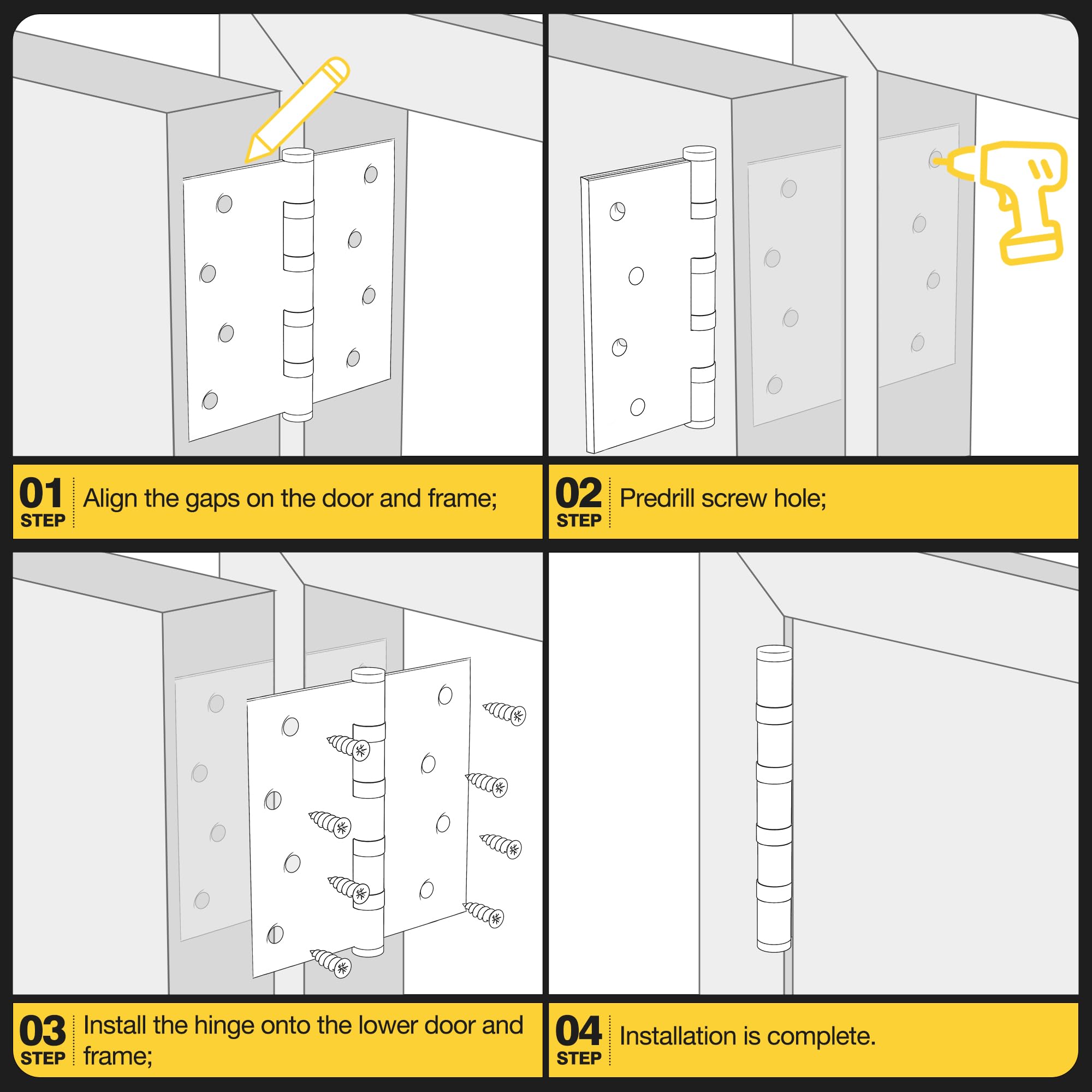 Kolet square corner 4x4 hinge provides robust support on doors.