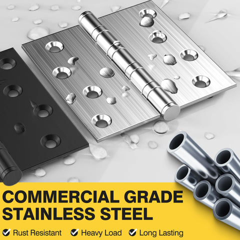 Closeup of Kolet stainless steel hinge showing durable 4x4 design.