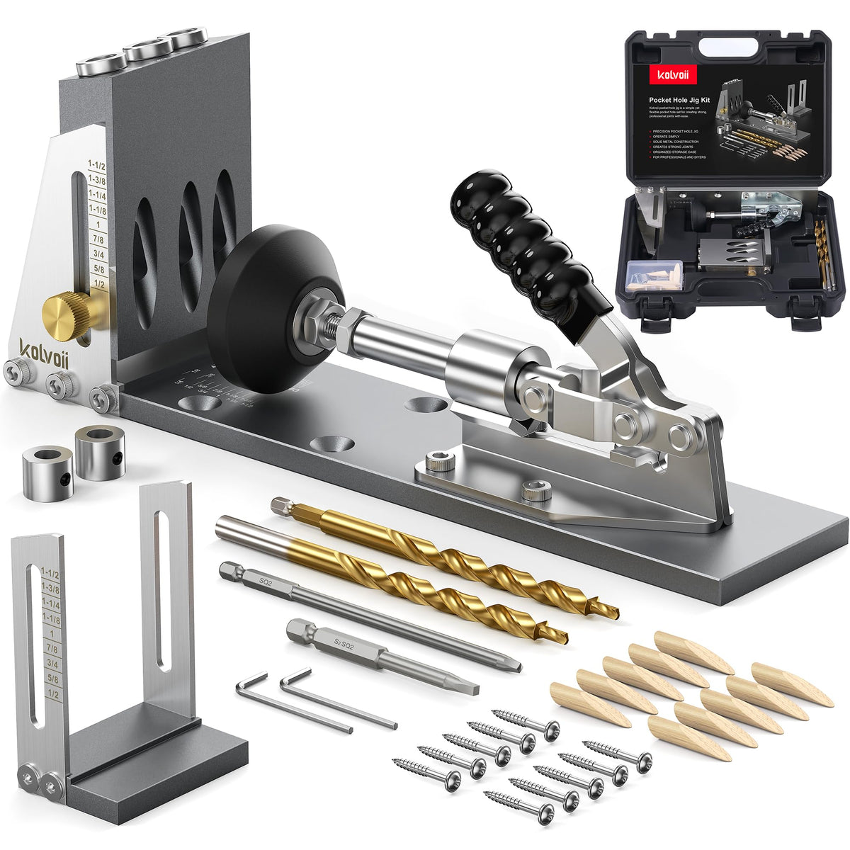 Kolvoii Pocket Hole Jig setup demonstrates precise alignment for strong joints.
