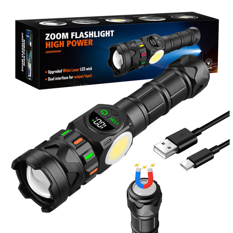 KOLYC Rechargeable Flashlight with 5000 lumens long-range beam for outdoor adventures.