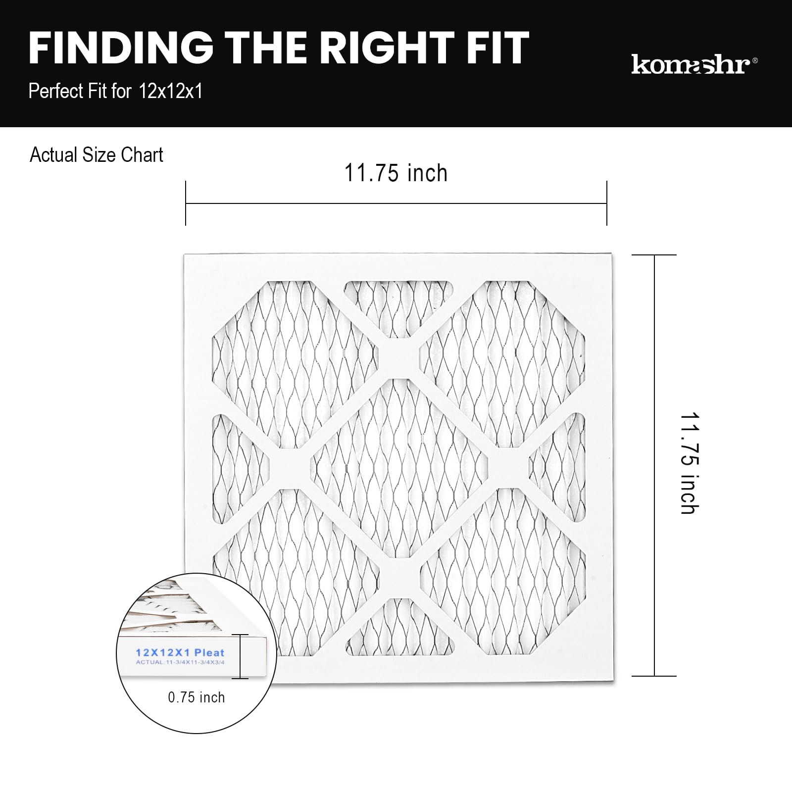 Komashr actual size 11.75x11.75x0.75 inches fits snugly