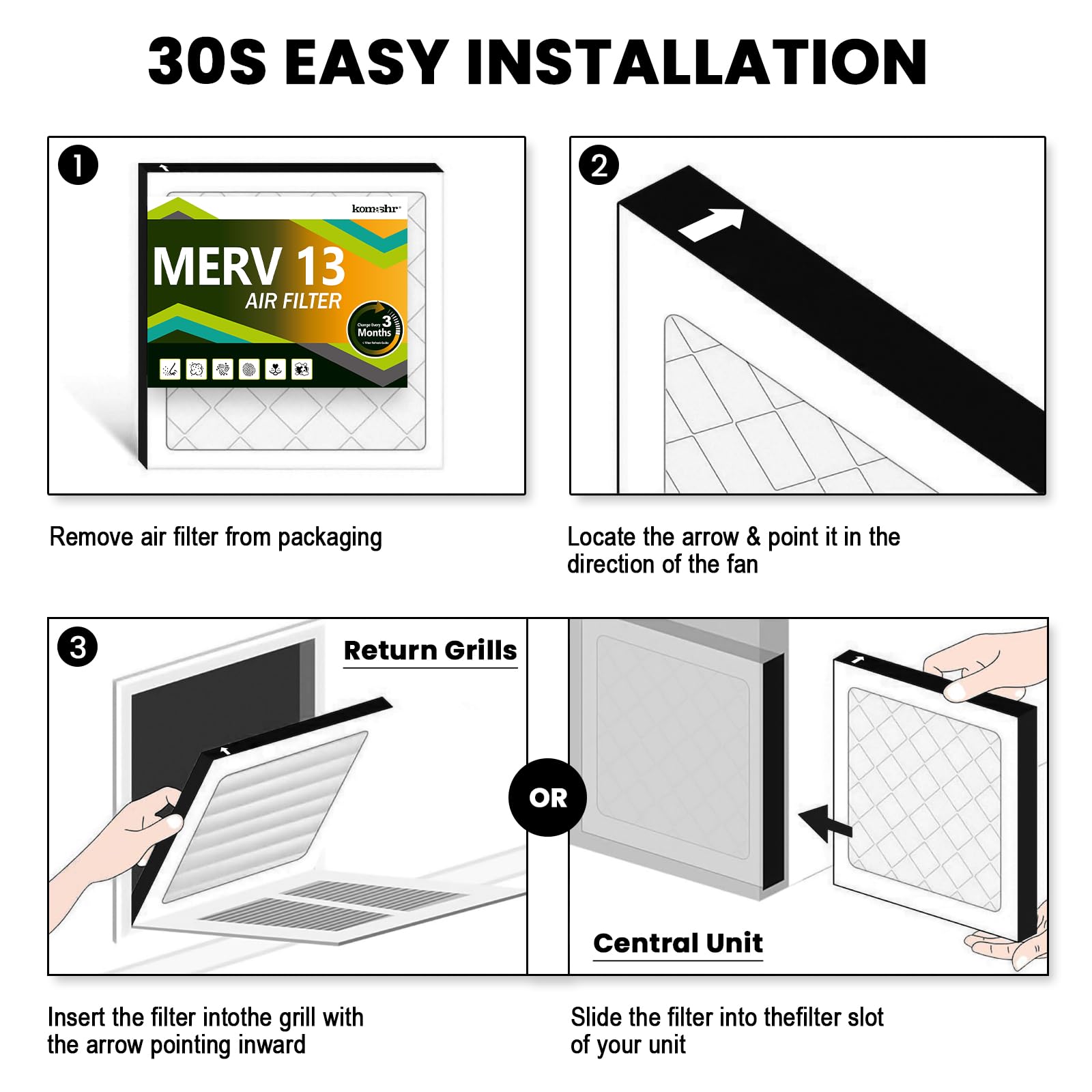 Komashr easy installation with no tools required