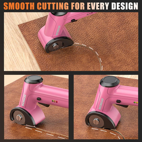KOMAX cordless scissors multi material cutting across cardboard leather fabric