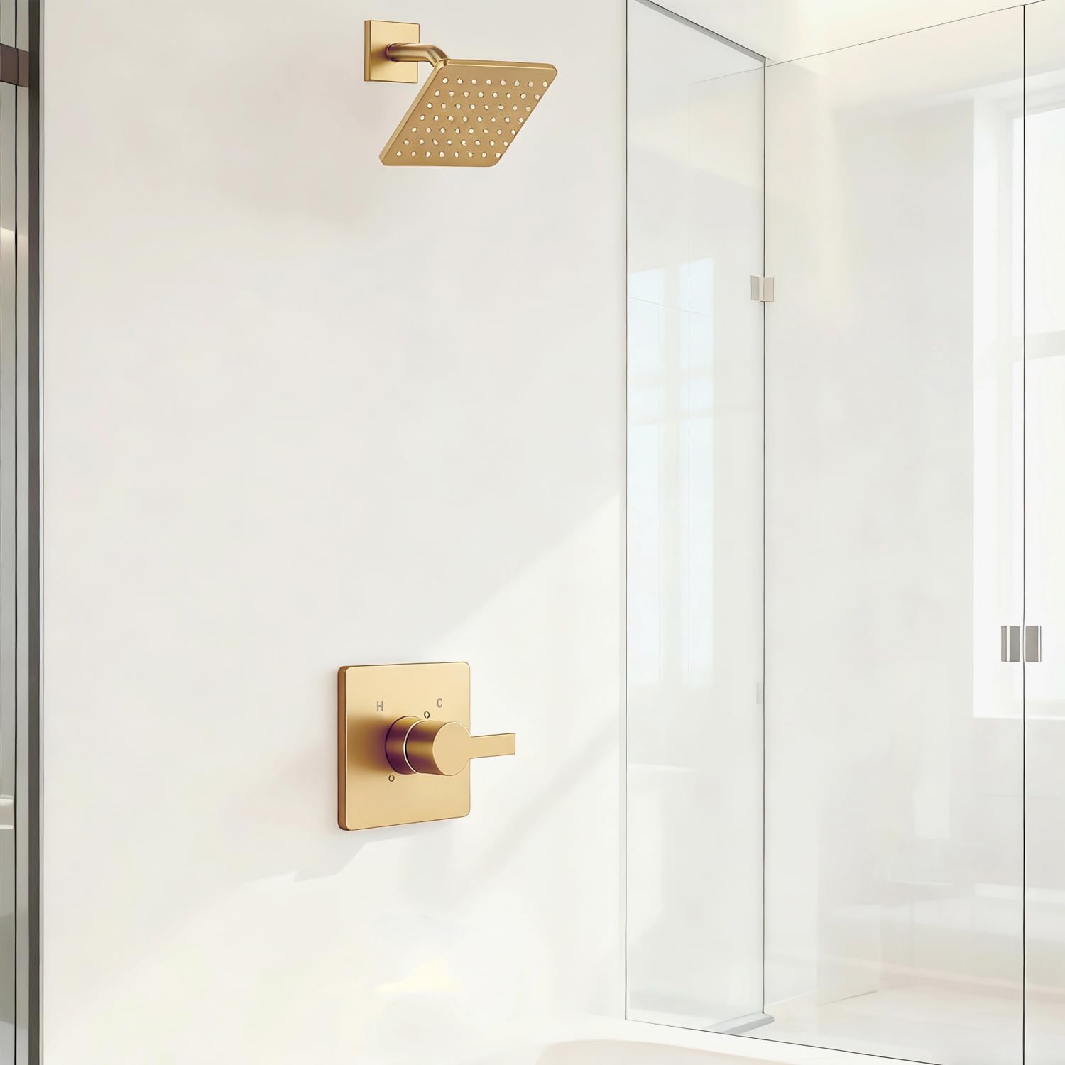 KOMEGO brushed gold shower head with 6-inch spray for a refreshing experience.