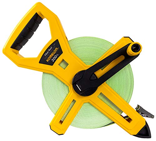 Komelon 200-foot fiberglass tape highlighted for tough outdoor measurements.