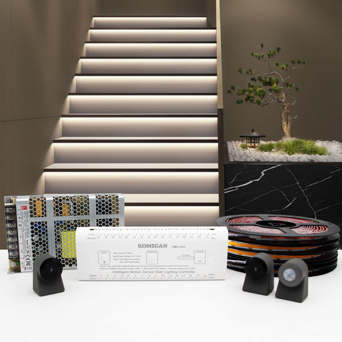 KOMIGAN KMG-3233 motion-activated stair light sequence improves navigation on stairs