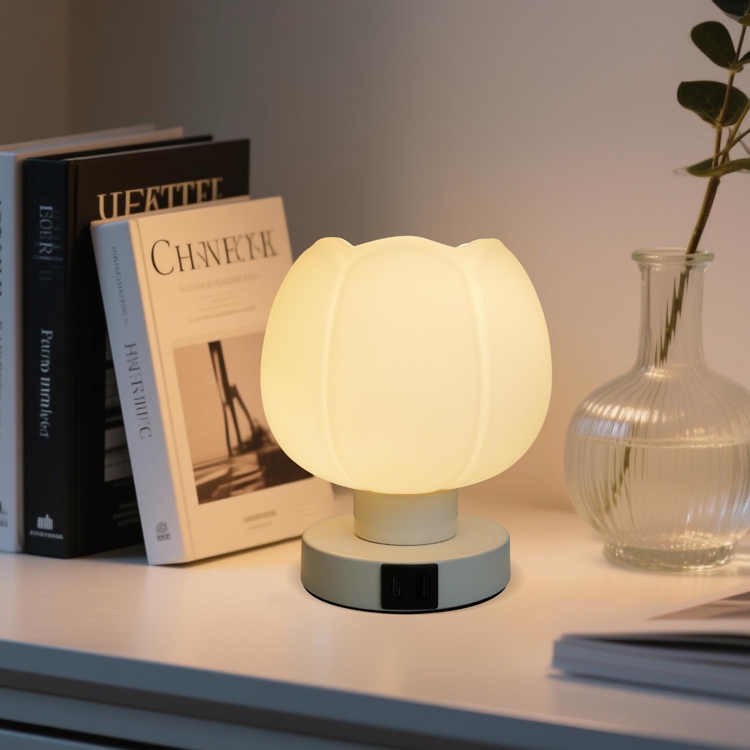 Komothala table lamp on a nightstand enhances a bedroom setup
